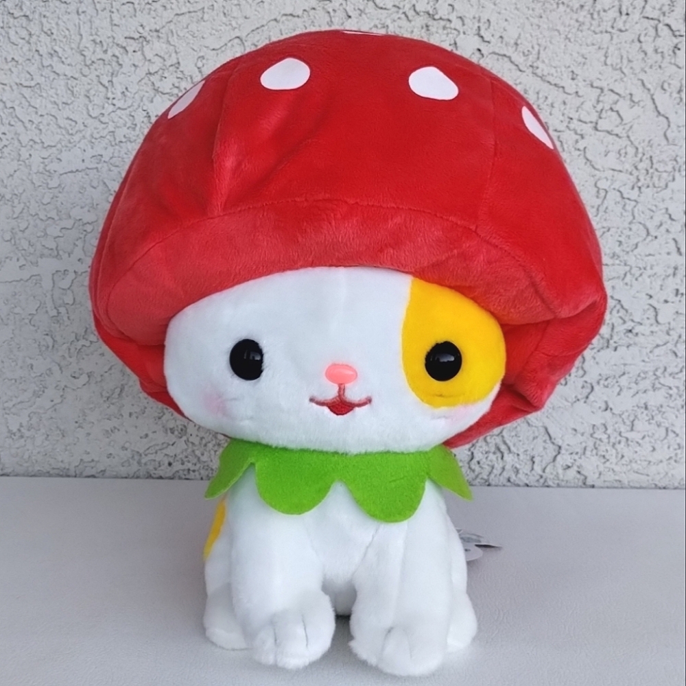Strawberry Hat Cat Kitten Plush 14 Inch Rare With Tags Nekokkaburi Amuse READ